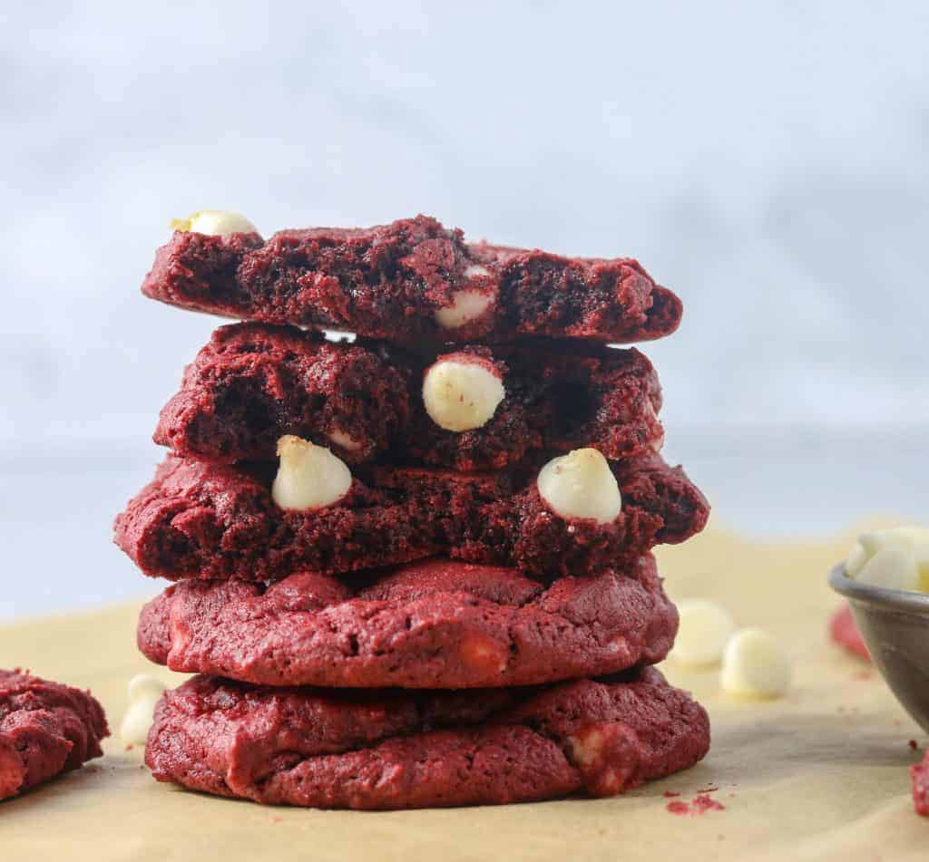 Stack of red velvet cookies