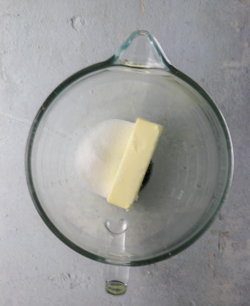 stick of butter and granulated sugar in a bowl