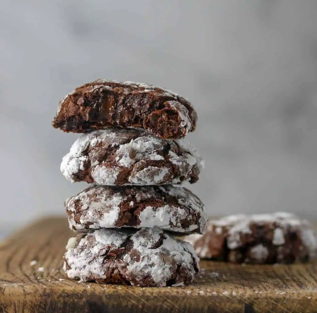 stack of flourless fudge cookies