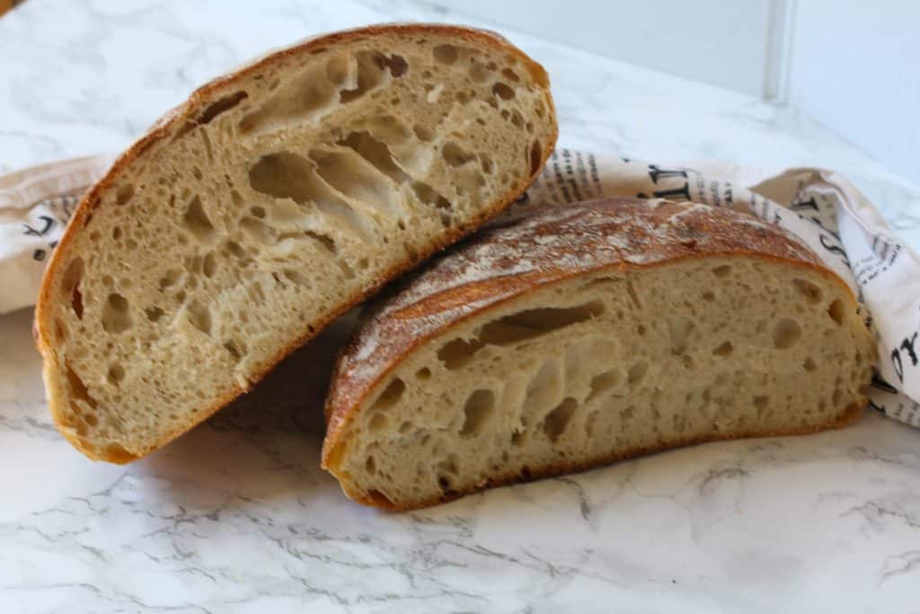 sourdough bread loaf cut in half