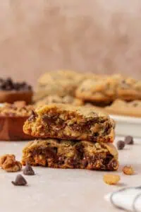 two levain cookie halves stacked