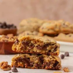 two levain cookie halves stacked