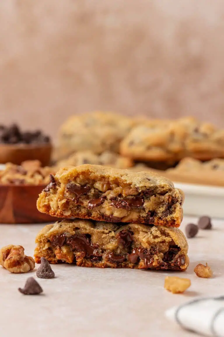 two levain cookie halves stacked