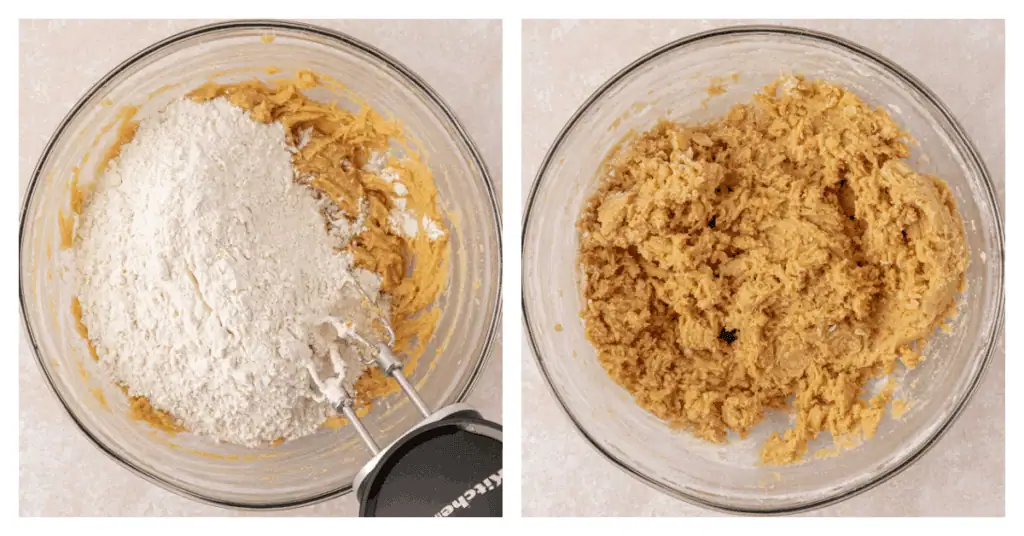 dry ingredients added to cookie dough