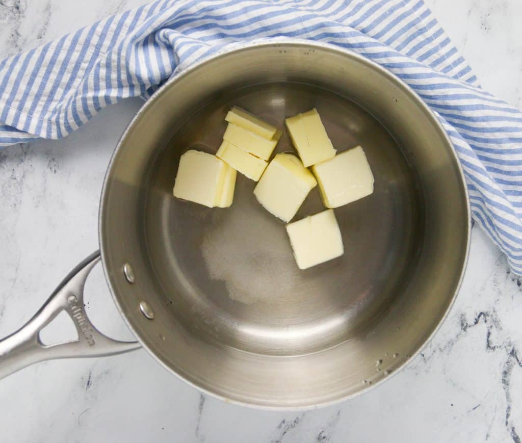 butter, sugar, salt, and water in a saucepan