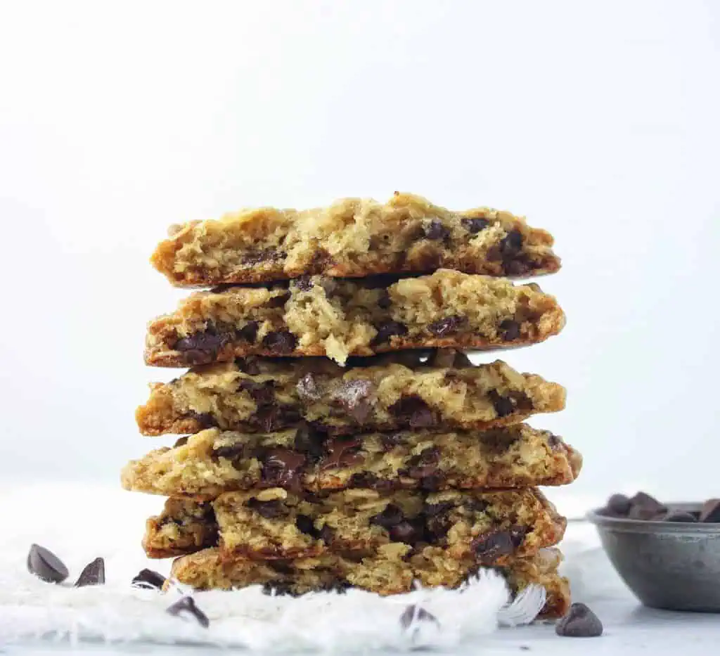 oatmeal cookies stacked and cut in half