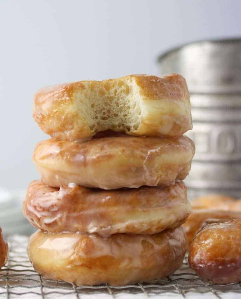 a stack of yeast donuts