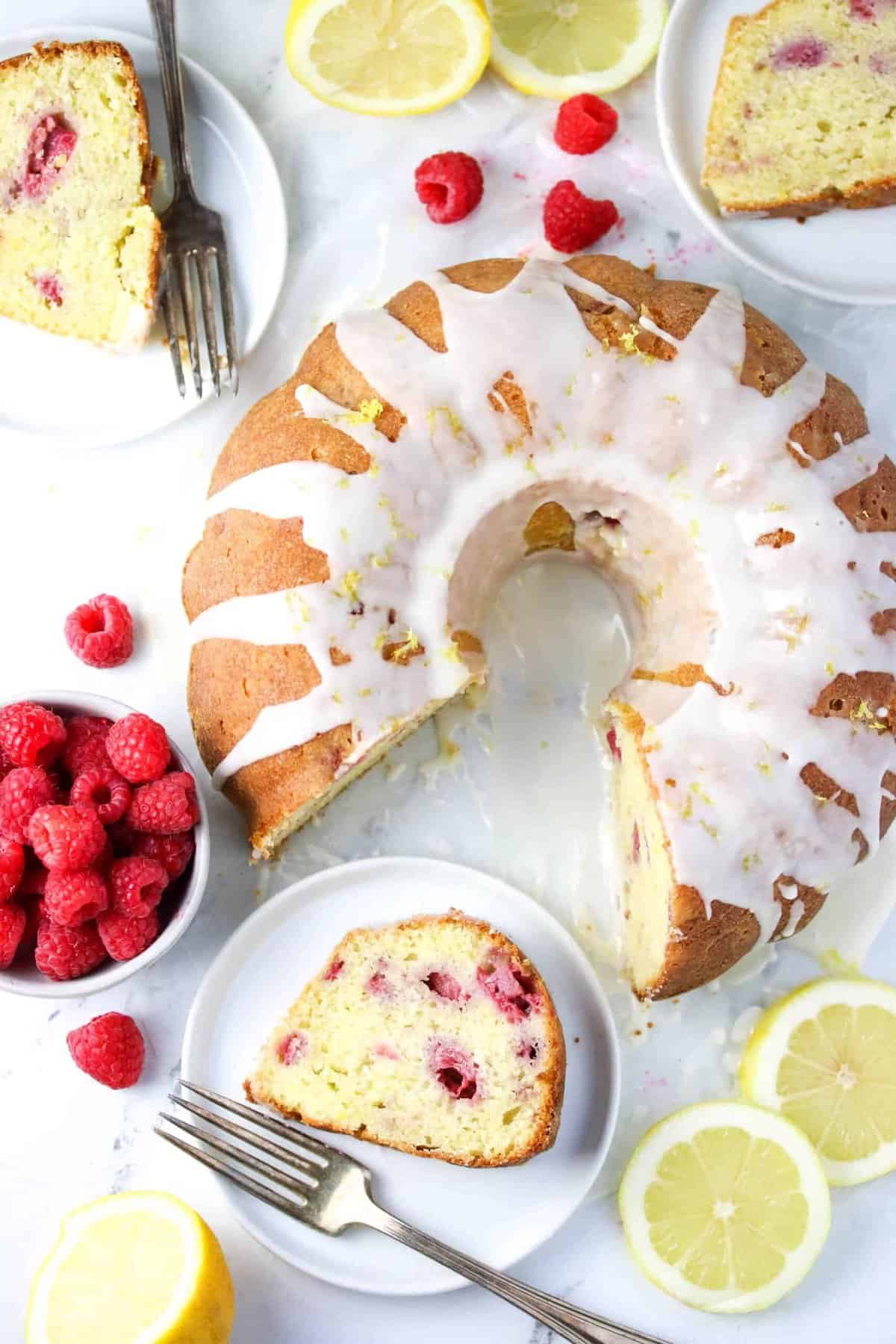 MINI CITRUS BUNDT CAKE WITH LEMON CURD & RASPBERRY SAUCE - GRANDMA