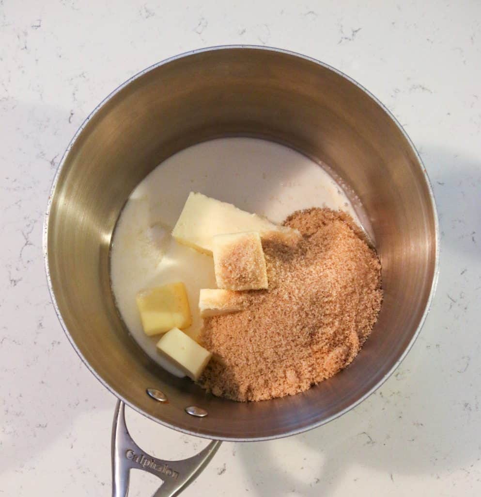 brown sugar, butter, and cream in a saucepan