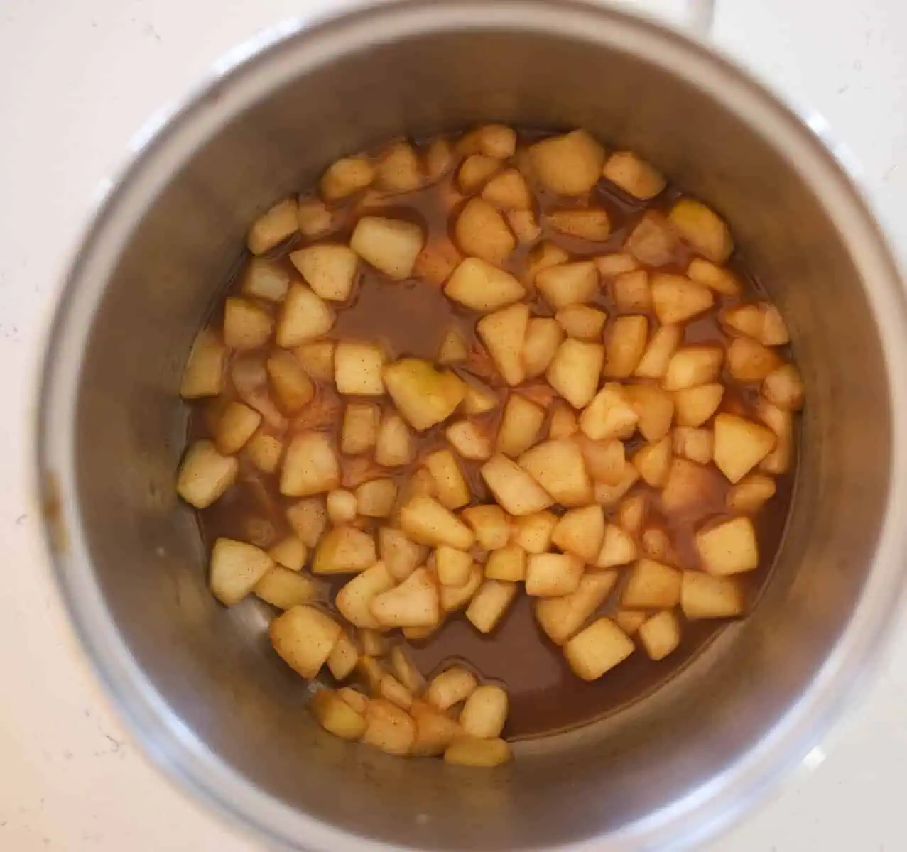 cooked pear turnover filling in a saucepan