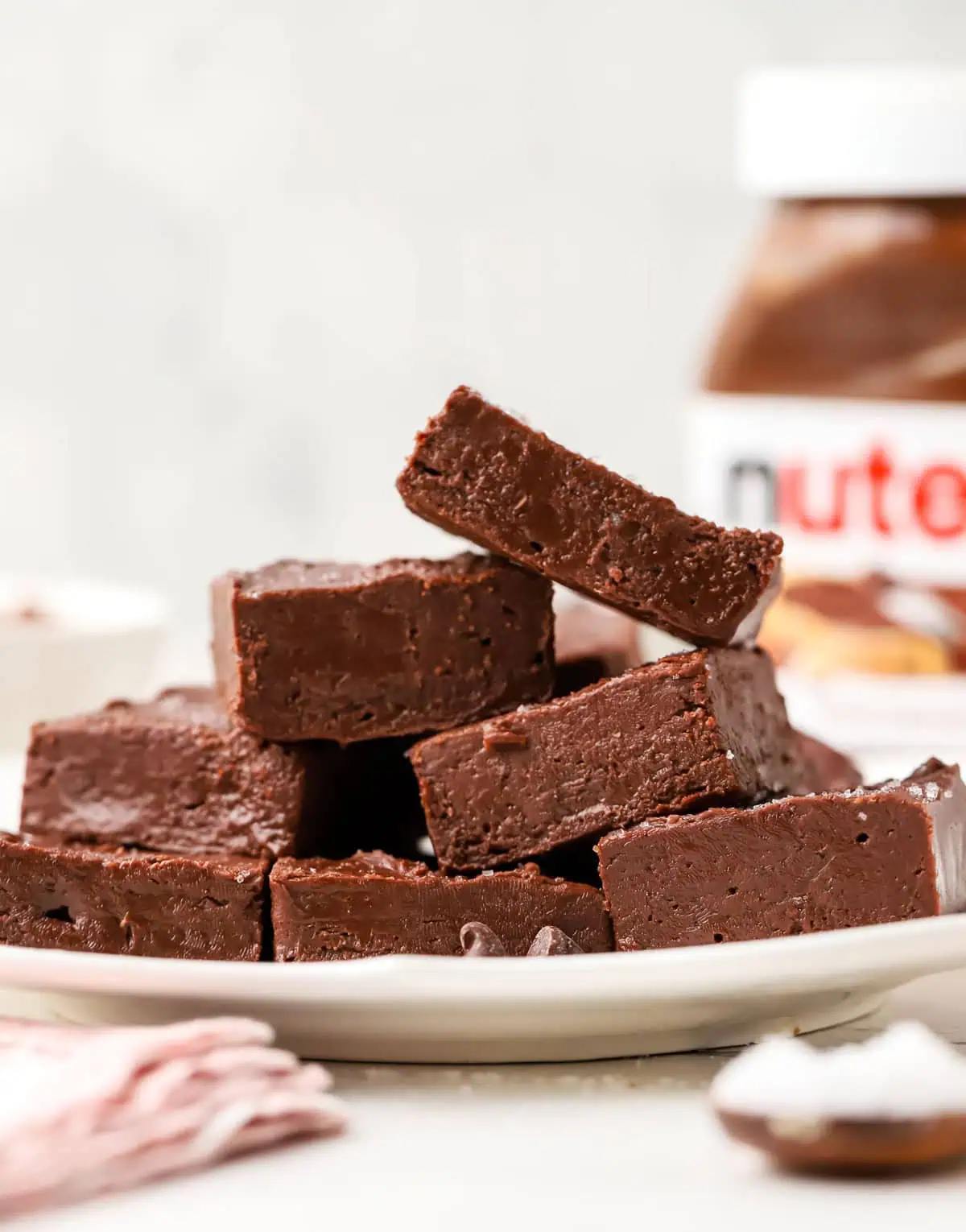 a plate of stacked nutella fudge