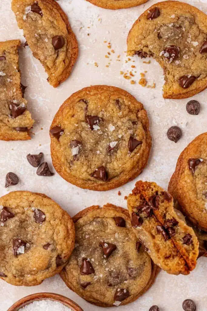 a bunch of browned butter chocolate chip cookies