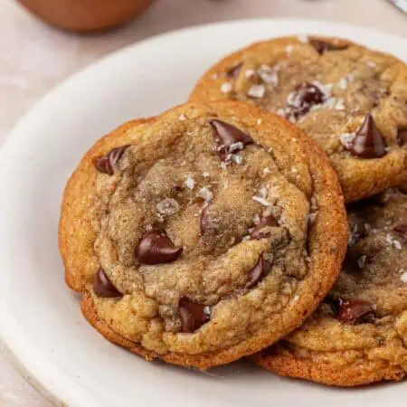 brown butter chocolate chip cookies on a plate