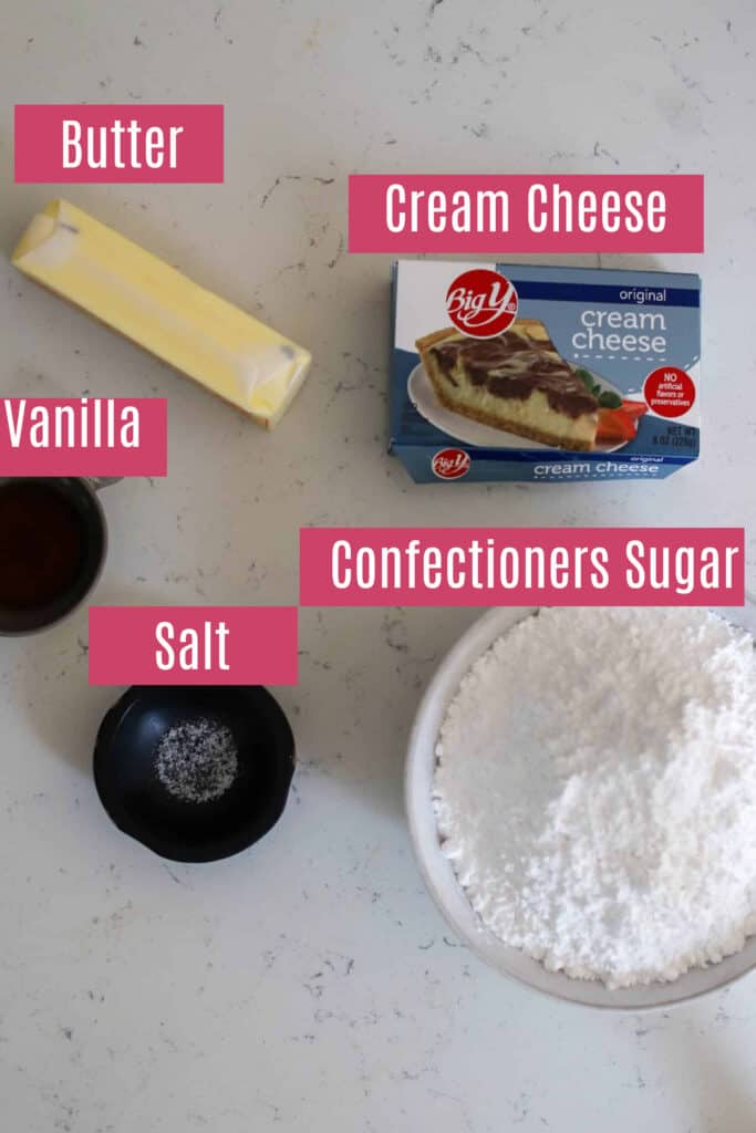 ingredients prepped for cream cheese frosting