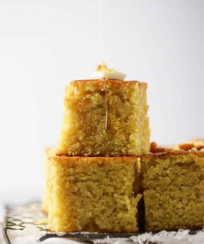 two slices of cornbread stacked