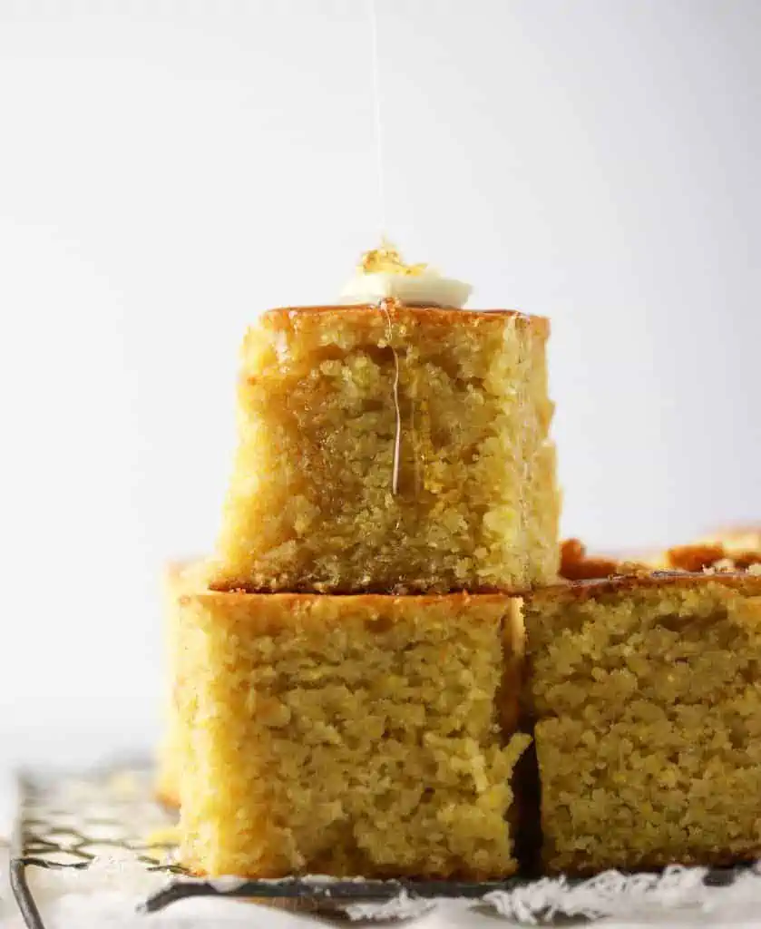 two slices of cornbread stacked