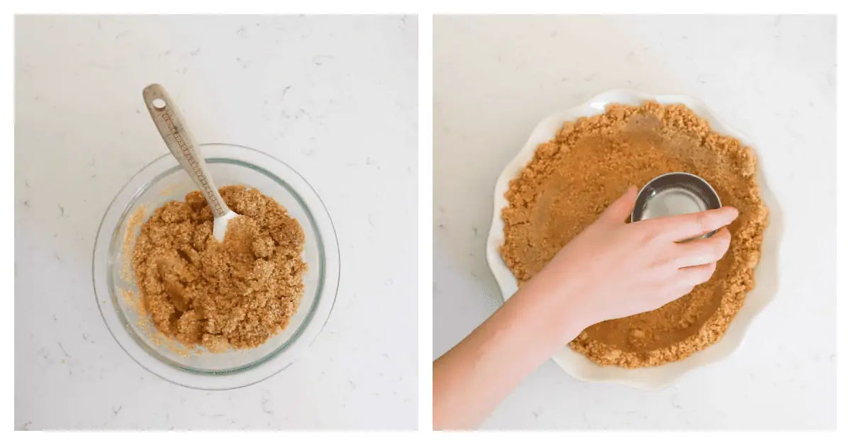 two photos of making graham cracker crust