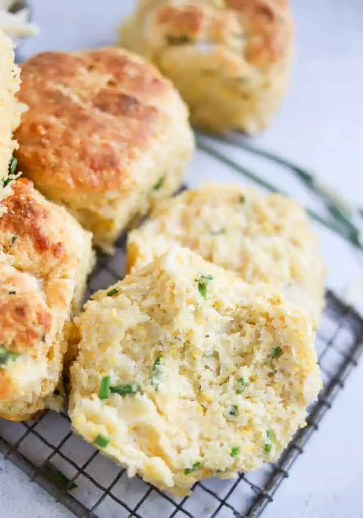 cornmeal biscuit cut open