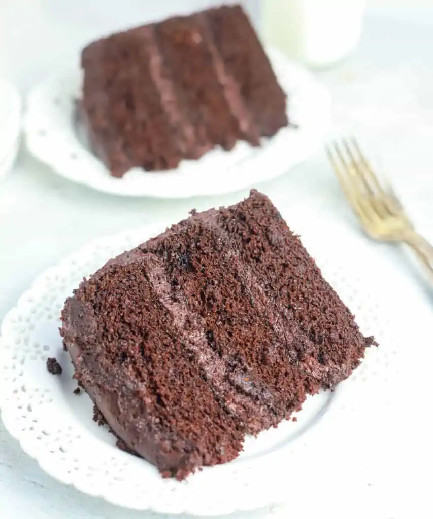 slice of sourdough chocolate cake on a plate