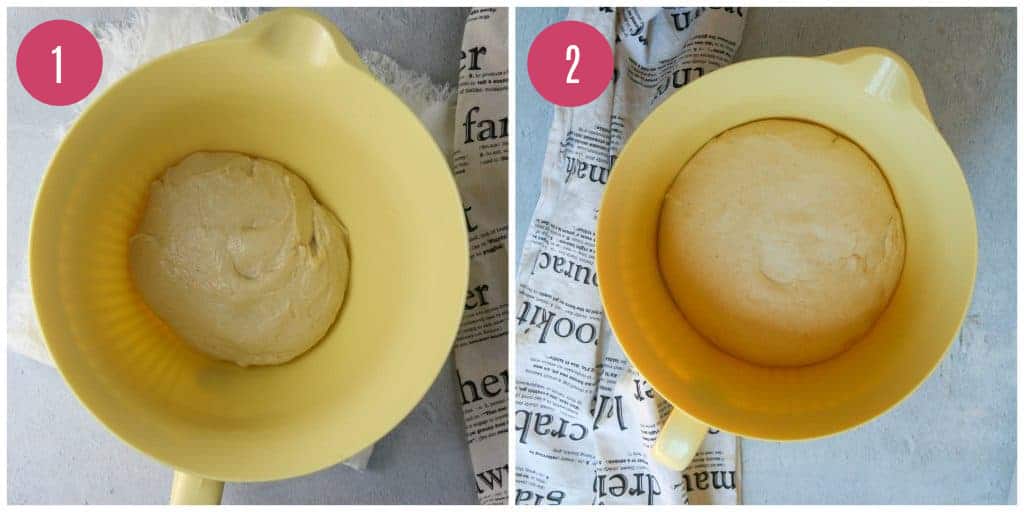 cinnamon roll dough in a bowl rising