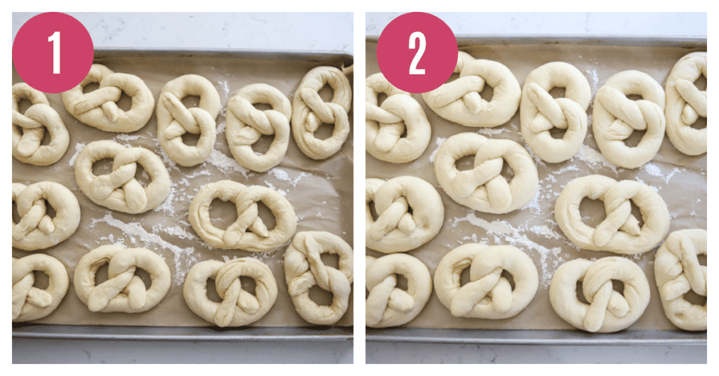soft pretzels unbaked on a baking sheet
