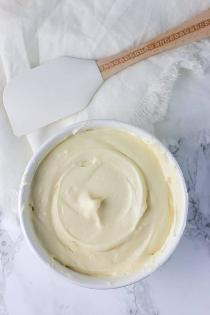 bowl of cream cheese frosting