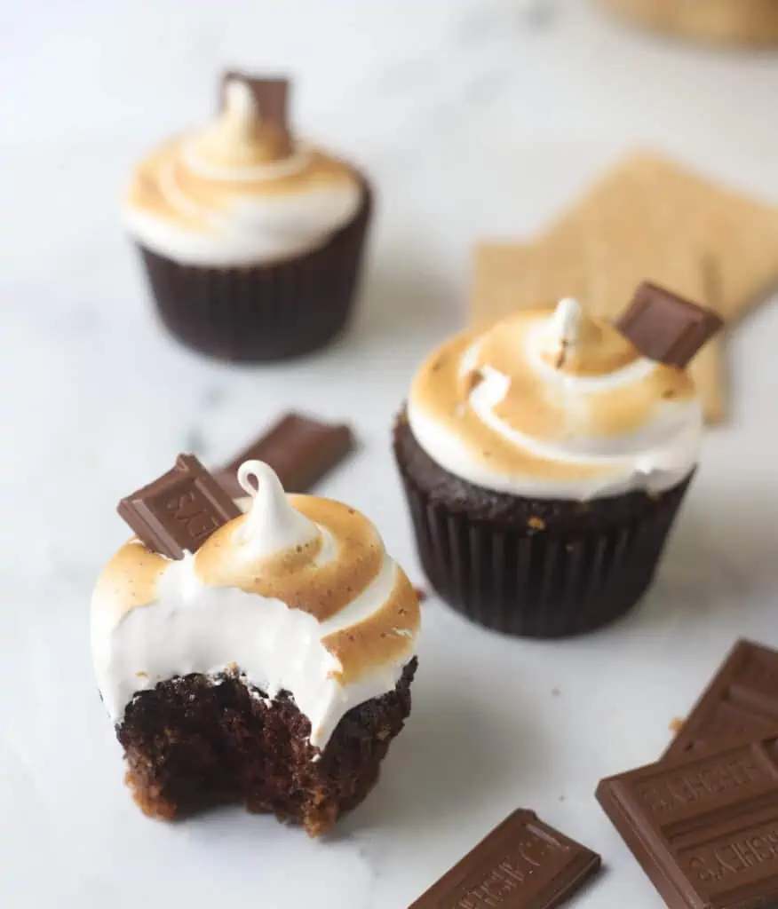three s'mores cupcakes