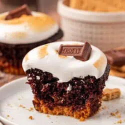 half of a smores cupcake on a plate
