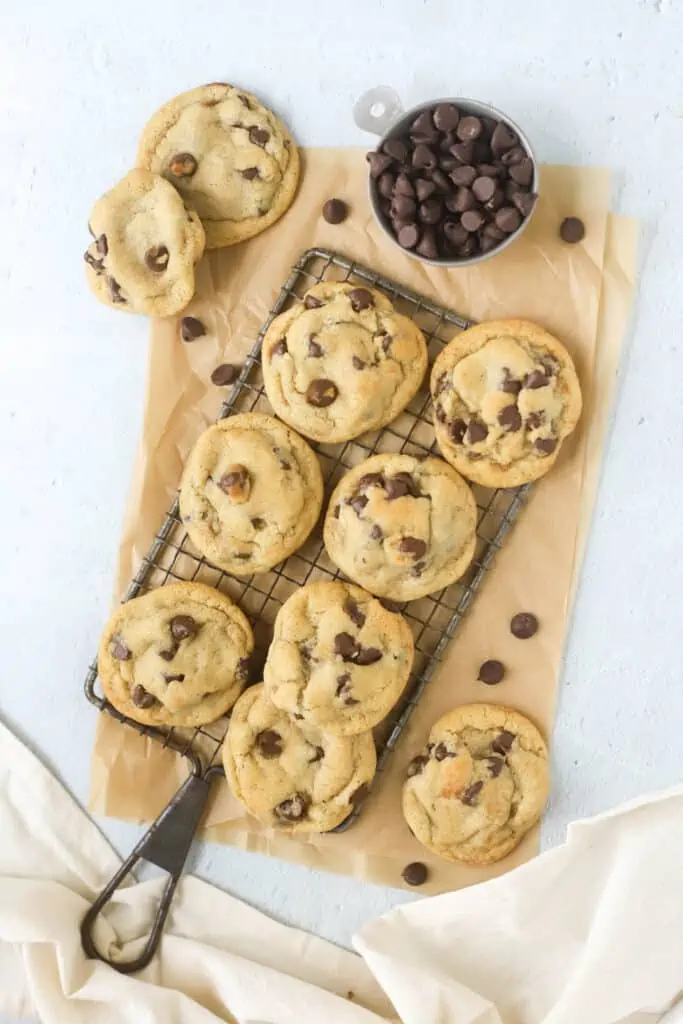 eggless chocolate chip cookies on a cooling rack