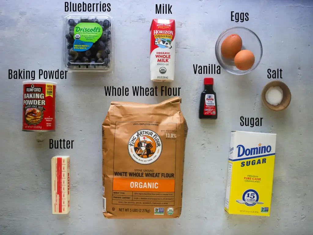 ingredients for whole wheat blueberry muffins