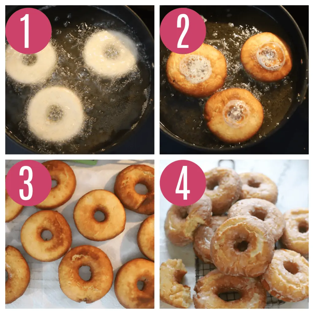 step by step of frying sour cream donuts