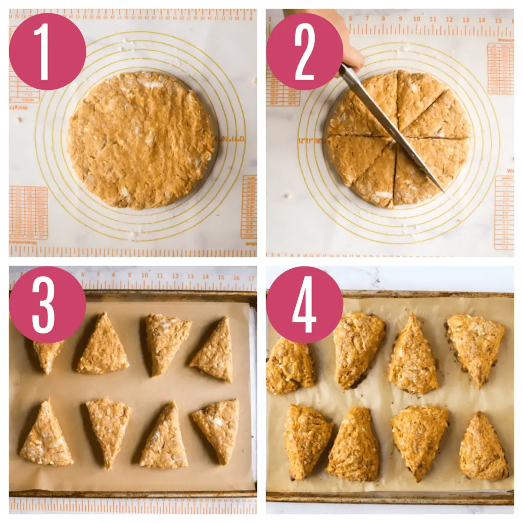step by step photos of shaping and baking pumpkin scones