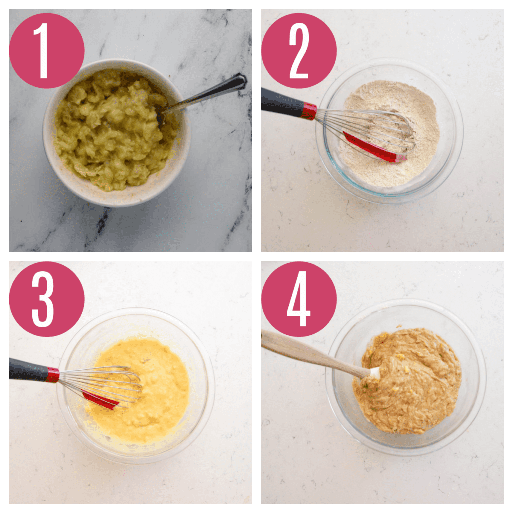 step by step photos of making banana bread batter