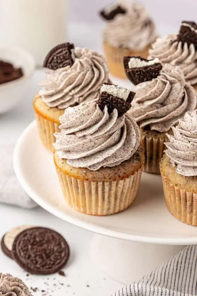 oreo cupcakes on a cake stand