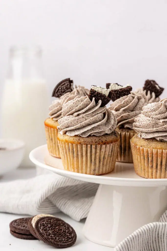 oreo cupcakes on a cake stand
