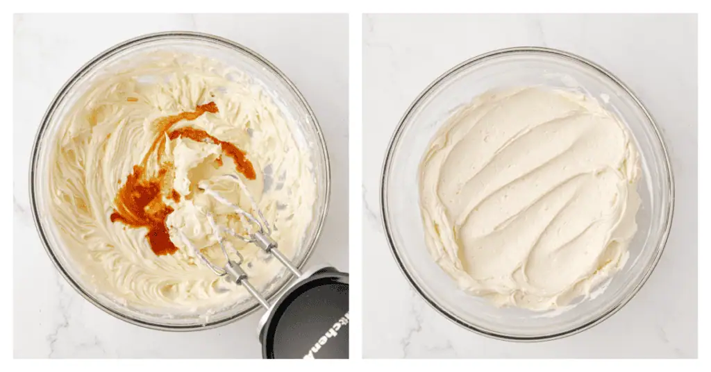 vanilla and cream added to the frosting