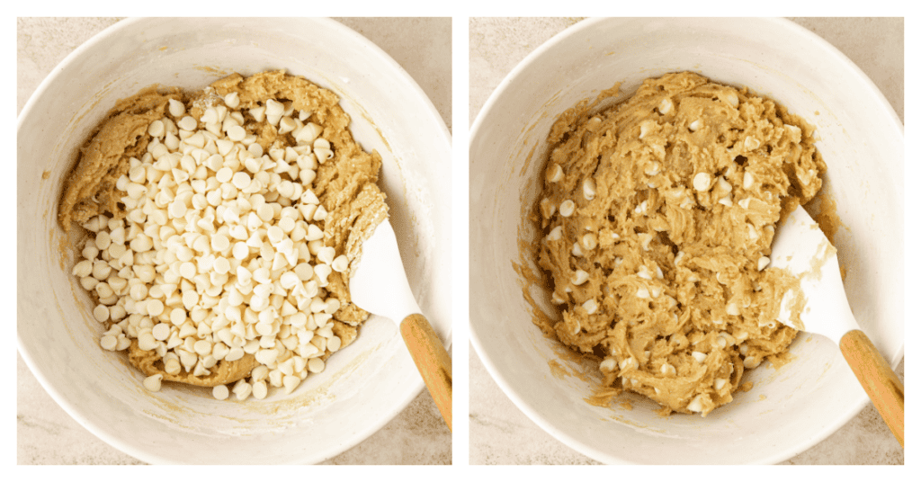 white chocolate chips stirred into the cookie dough