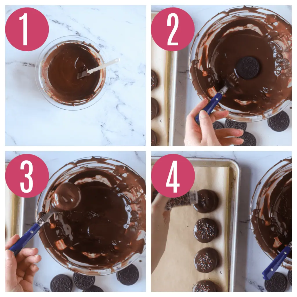 step by step photos of making chocolate covered Oreos