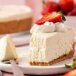 slice of no bake cheesecake with a bite missing