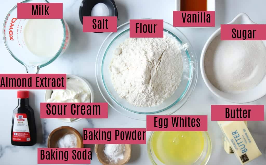 ingredients for a homemade white cake recipe