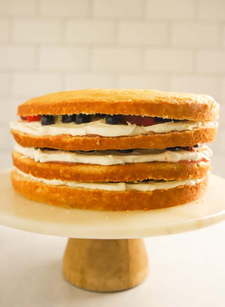 four layer Chantilly cake unfrosted
