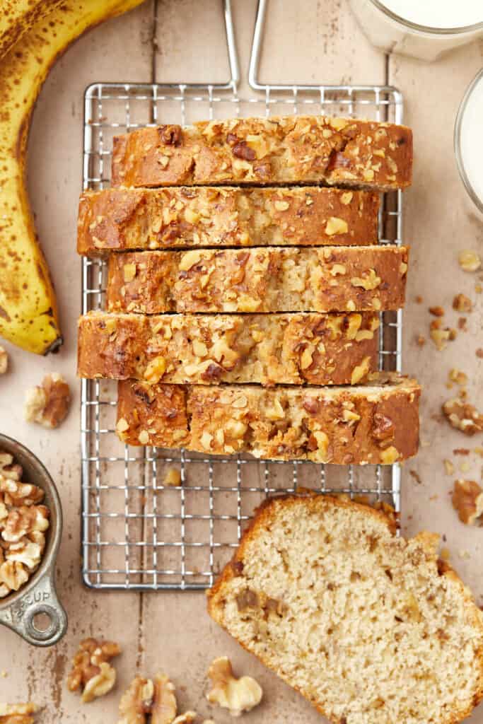 banana nut bread on a cooling rack