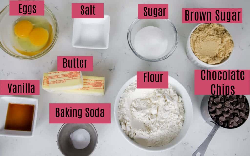 ingredients prepped for chocolate chip cookie cake