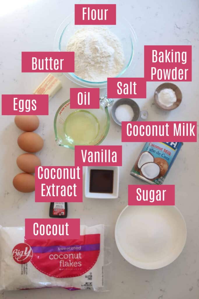 ingredients prepped for coconut cake