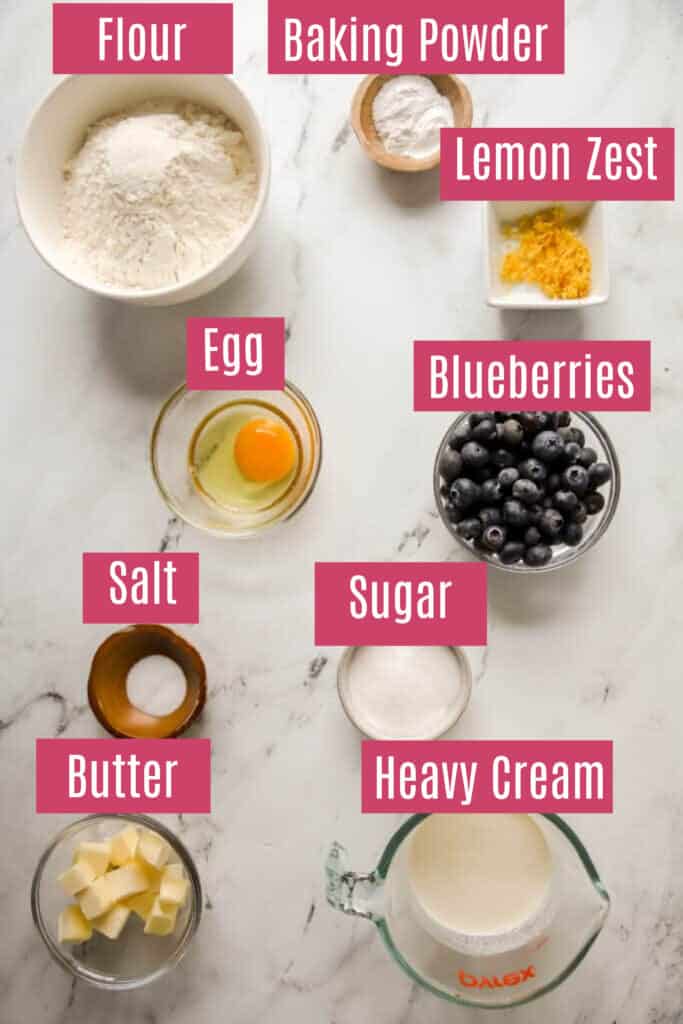 ingredients prepped for blueberry lemon scones