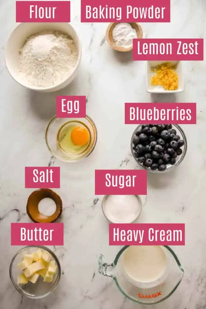 Blueberry Lemon Scones ingredients prepped for blueberry lemon scones