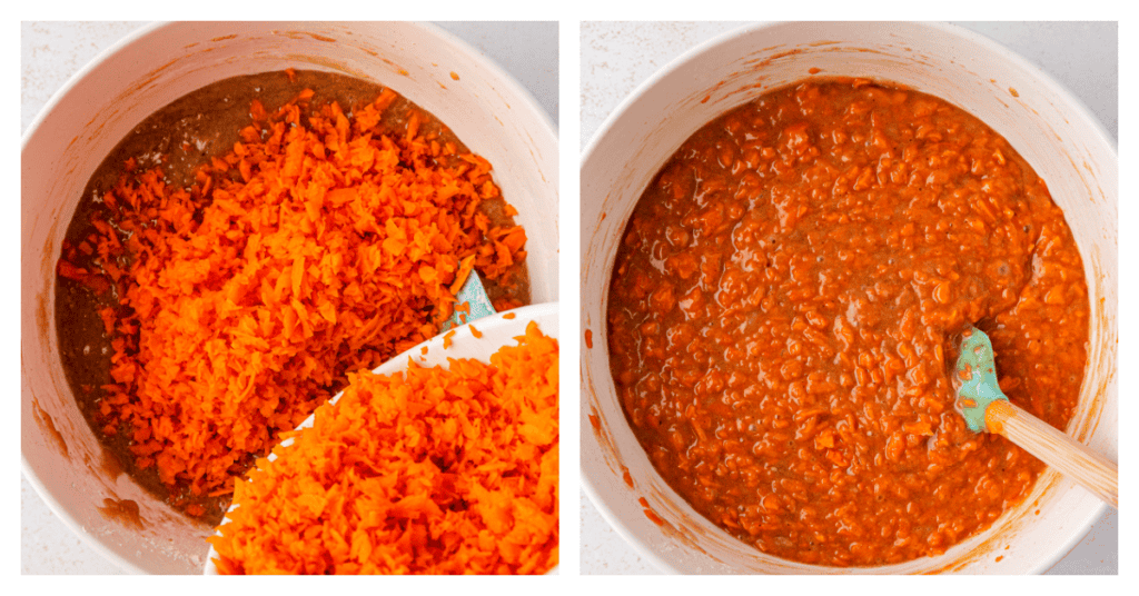 shredded carrots stirred into cake batter