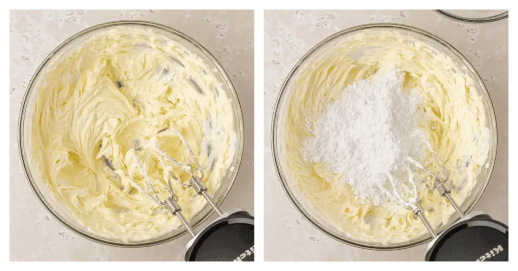 butter creamed and powdered sugar added to the mixture