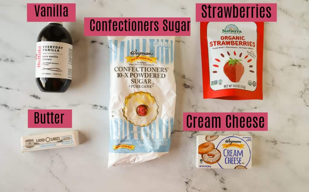 ingredients for strawberry cream cheese frosting