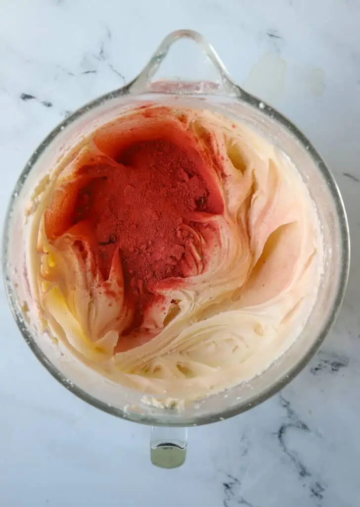 freeze dried strawberry powder added to cream cheese frosting